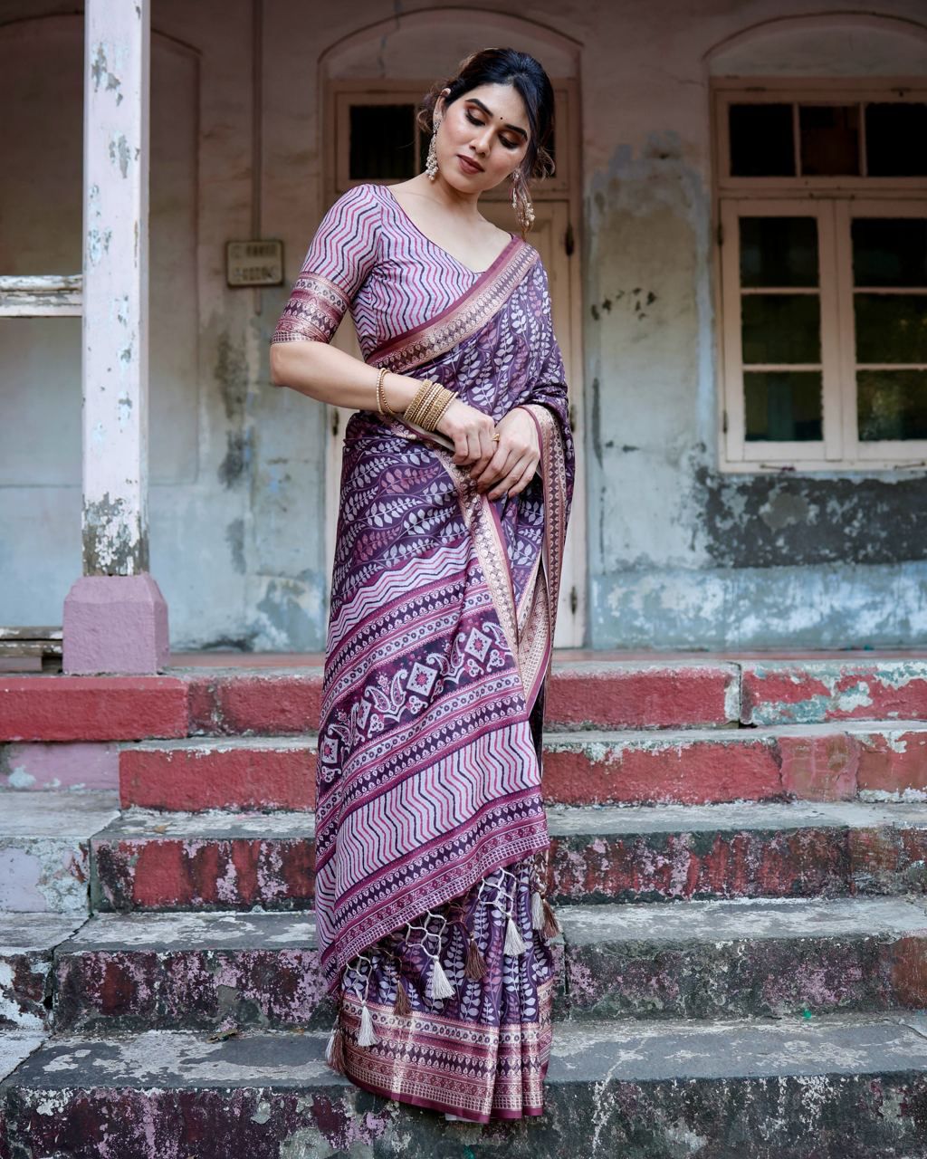 Classic Pure Jacquard Silk Wine Color Saree