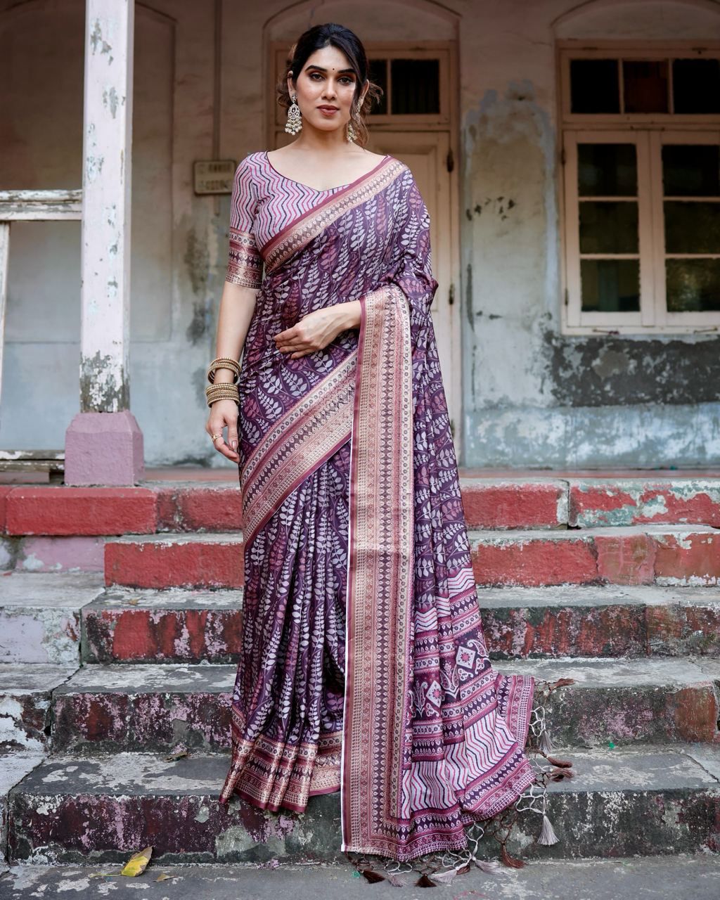 Classic Pure Jacquard Silk Wine Color Saree