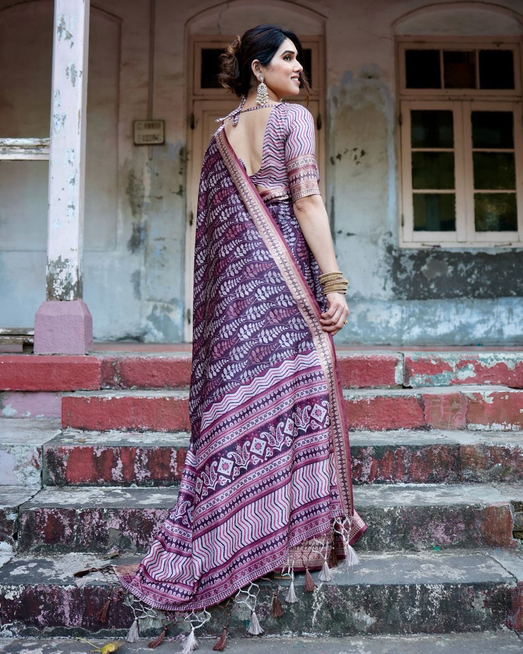 Classic Pure Jacquard Silk Wine Color Saree