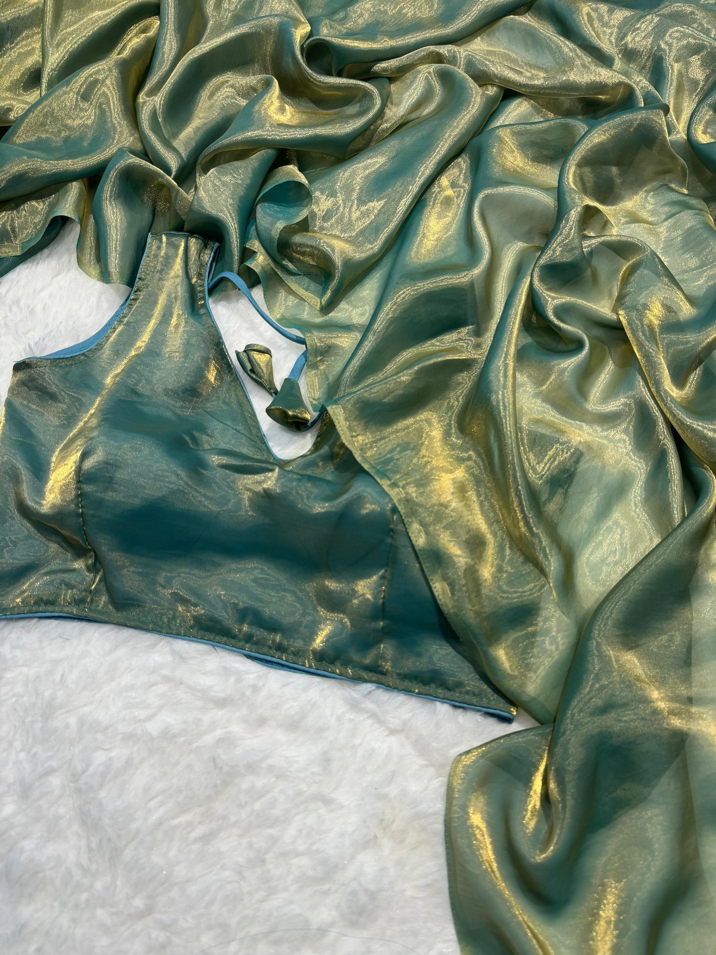 Glorious Green Color Organza Silk Saree