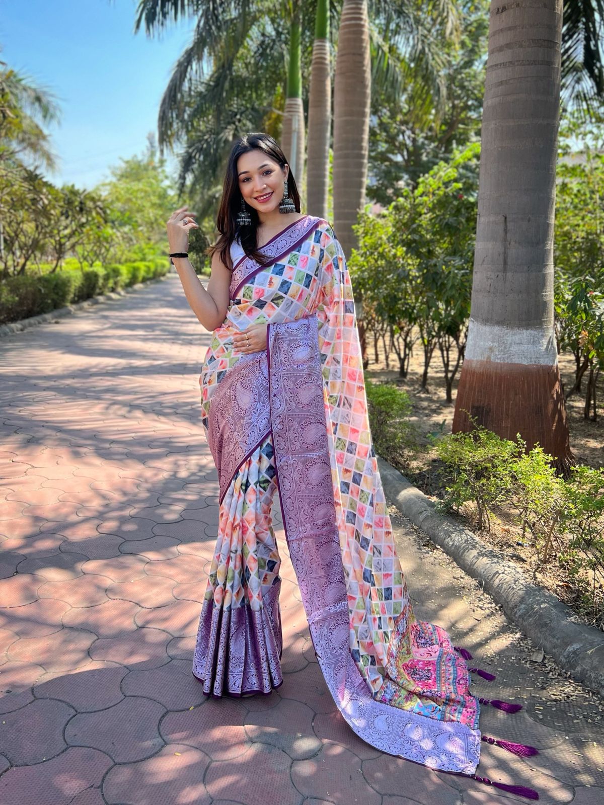 Elegant Wine Color Satin Silk Saree