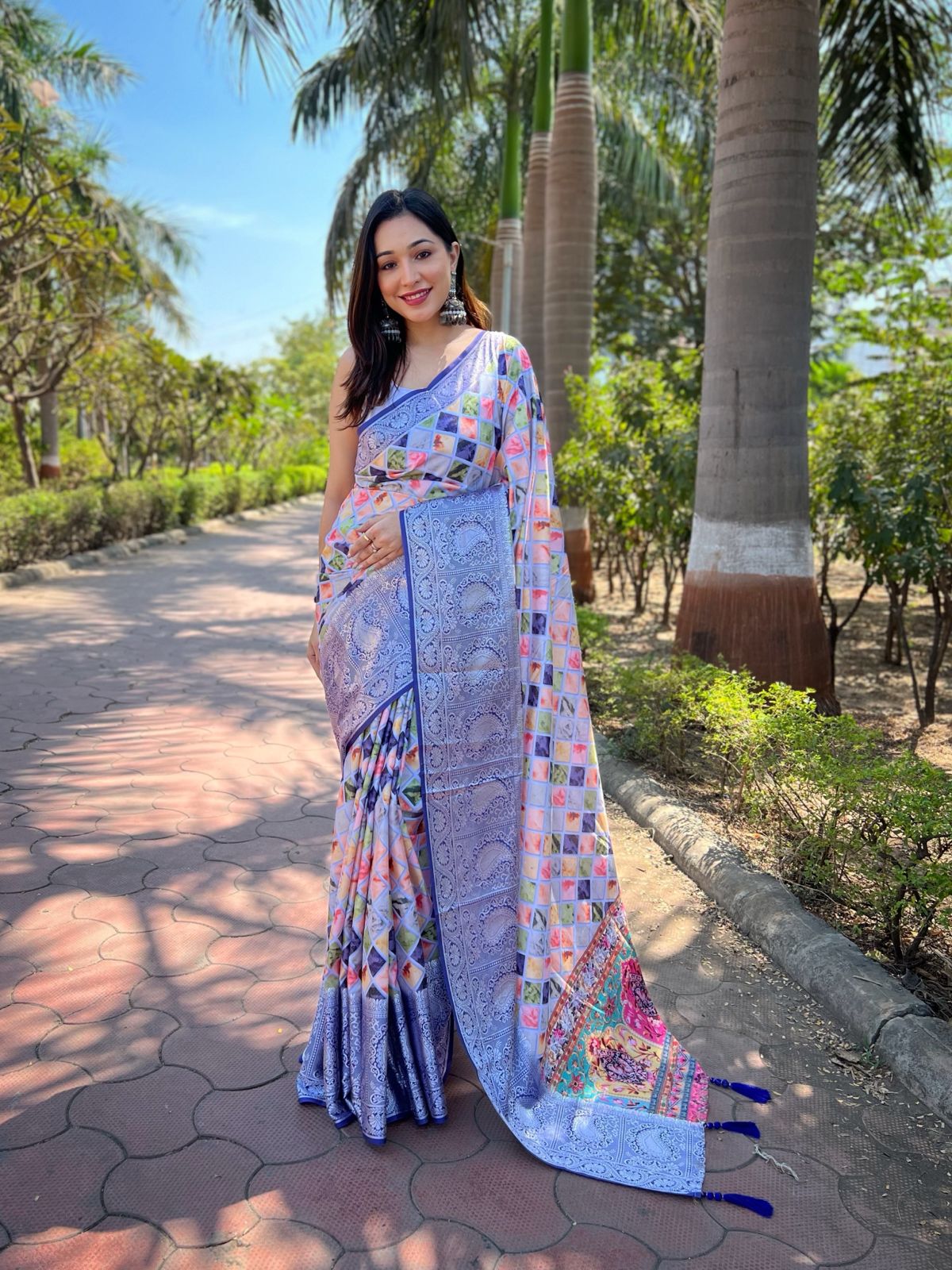 Elegant Blue Color Satin Silk Saree