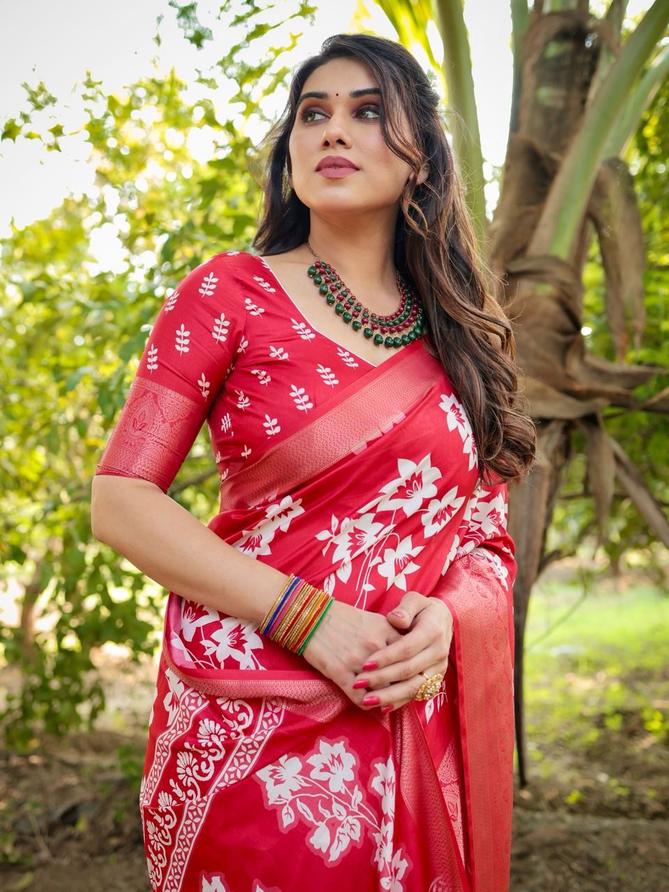 Demanding Printed Silk Red Color Saree