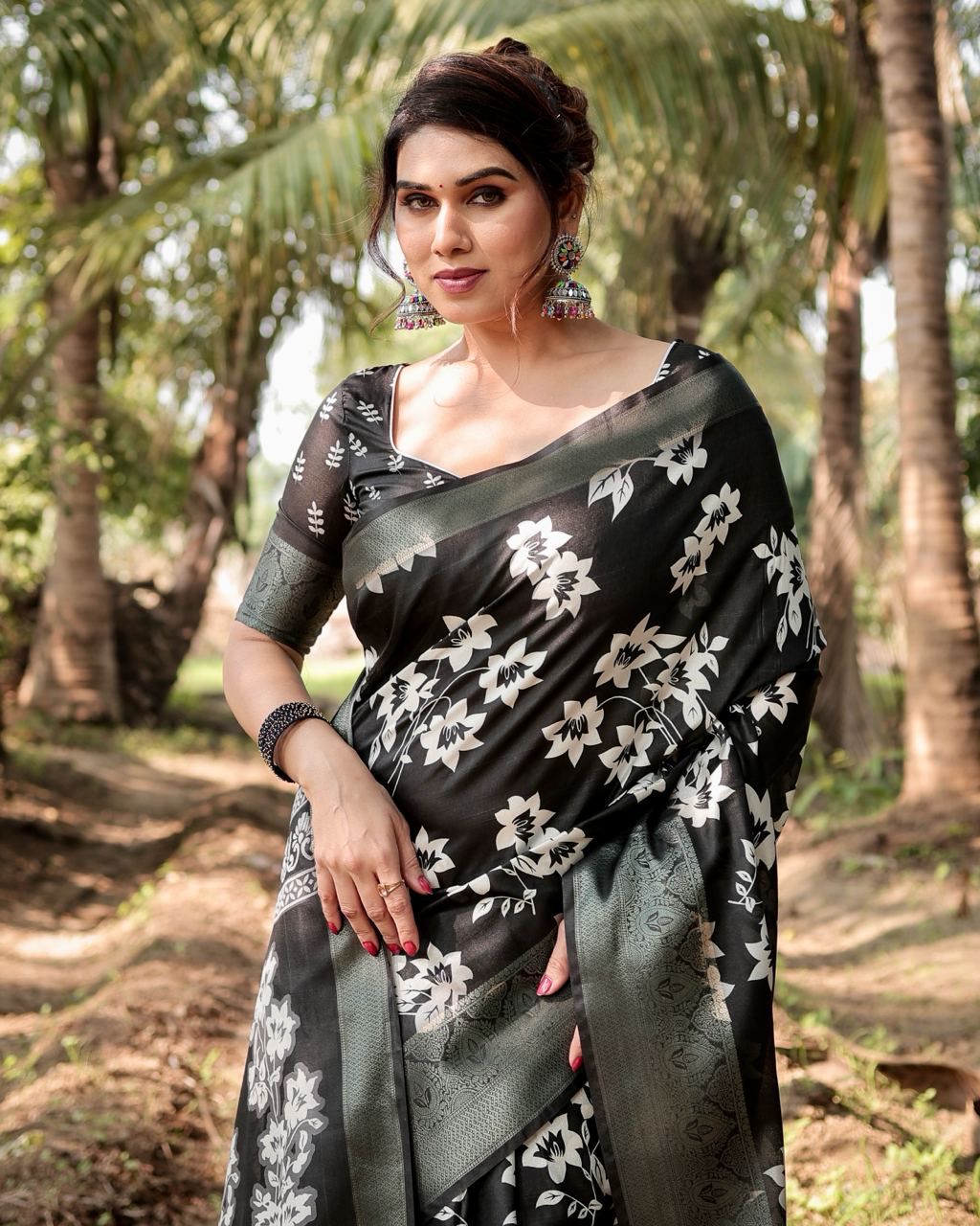 Demanding Printed Silk Black Color Saree