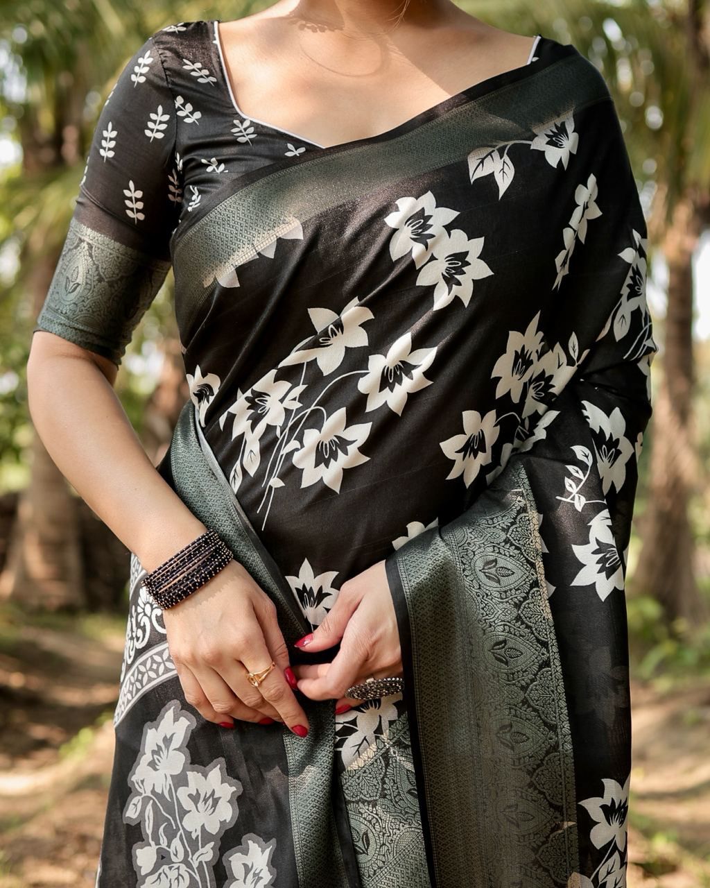 Demanding Printed Silk Black Color Saree