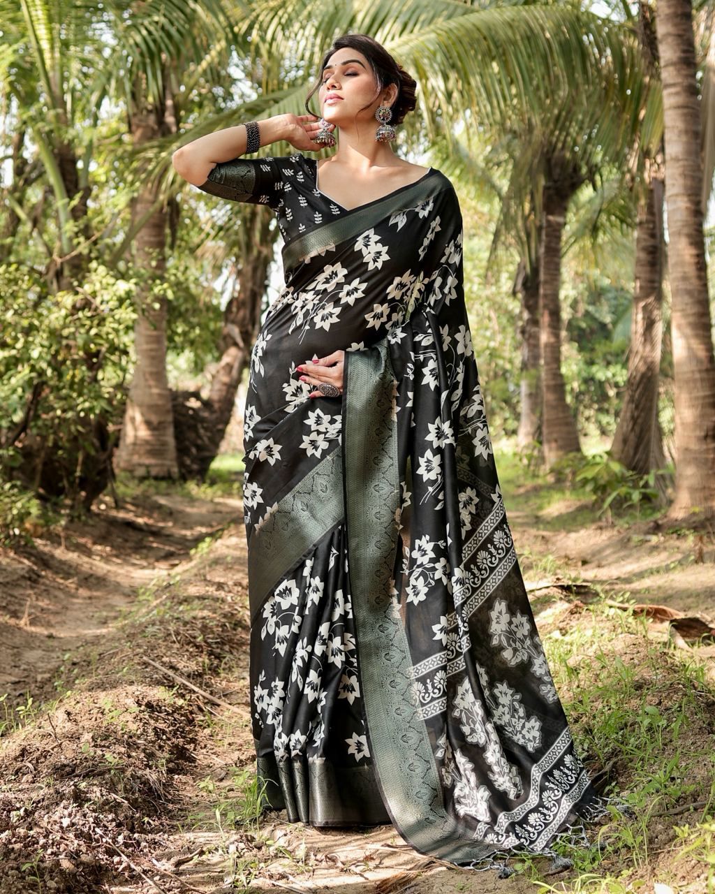 Demanding Printed Silk Black Color Saree