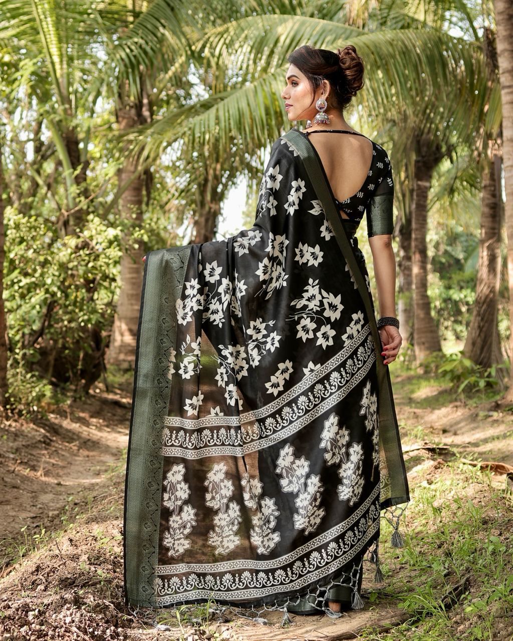 Demanding Printed Silk Black Color Saree