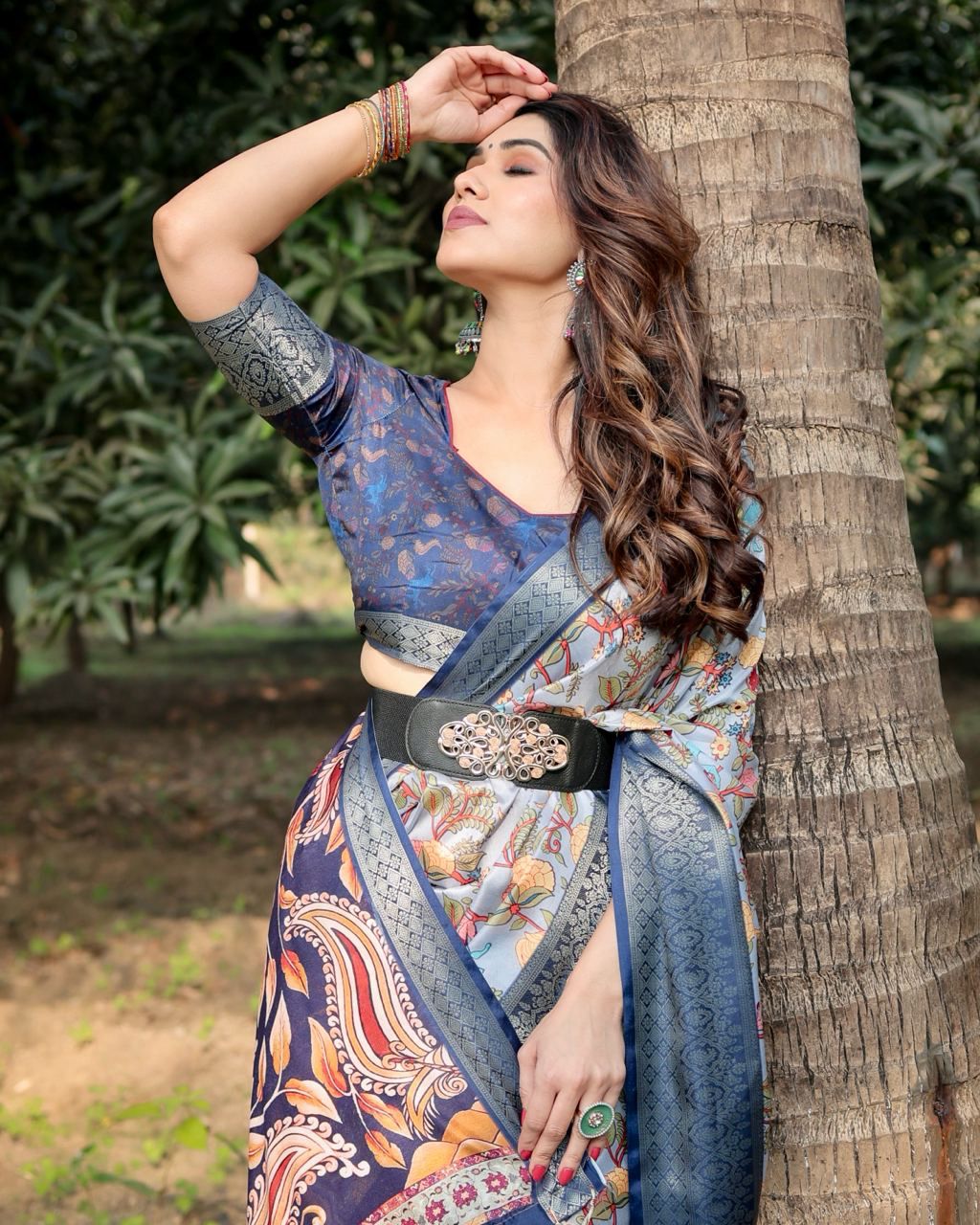 Gorgeous Printed Silk Grey Color Saree