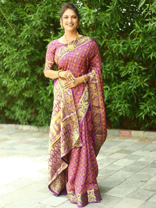 Awesome Ajrakh Art Silk Purple Color Saree