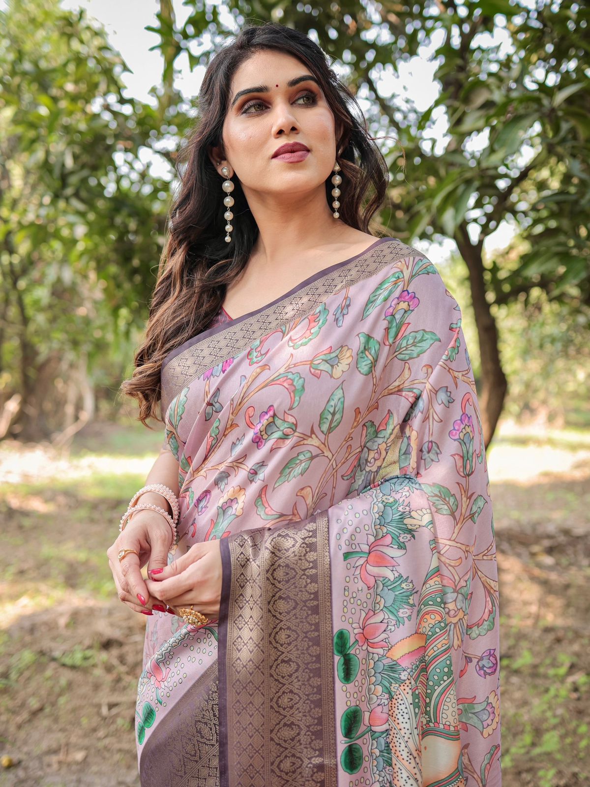 Blissful Wine Color Printed Silk Saree