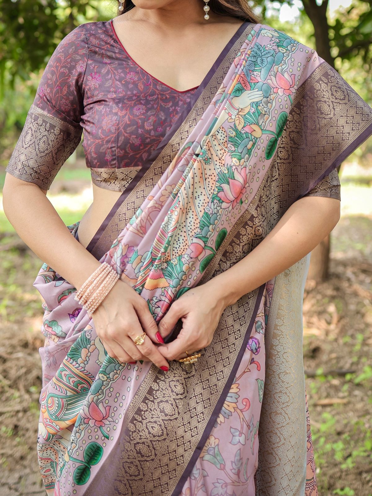 Blissful Wine Color Printed Silk Saree