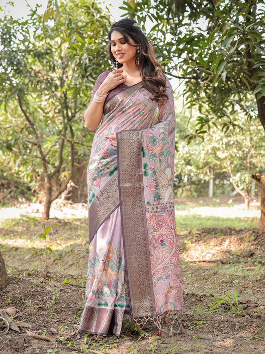 Blissful Wine Color Printed Silk Saree