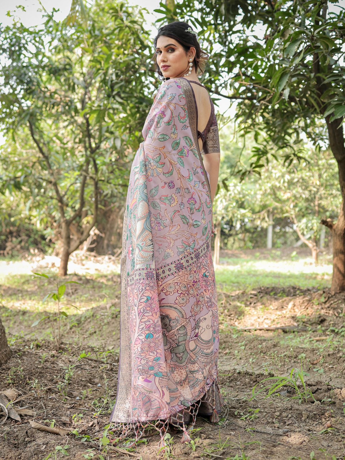 Blissful Wine Color Printed Silk Saree