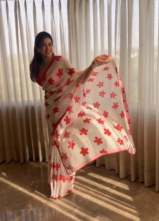 Janhvi Kapoor Georgette White Color Saree