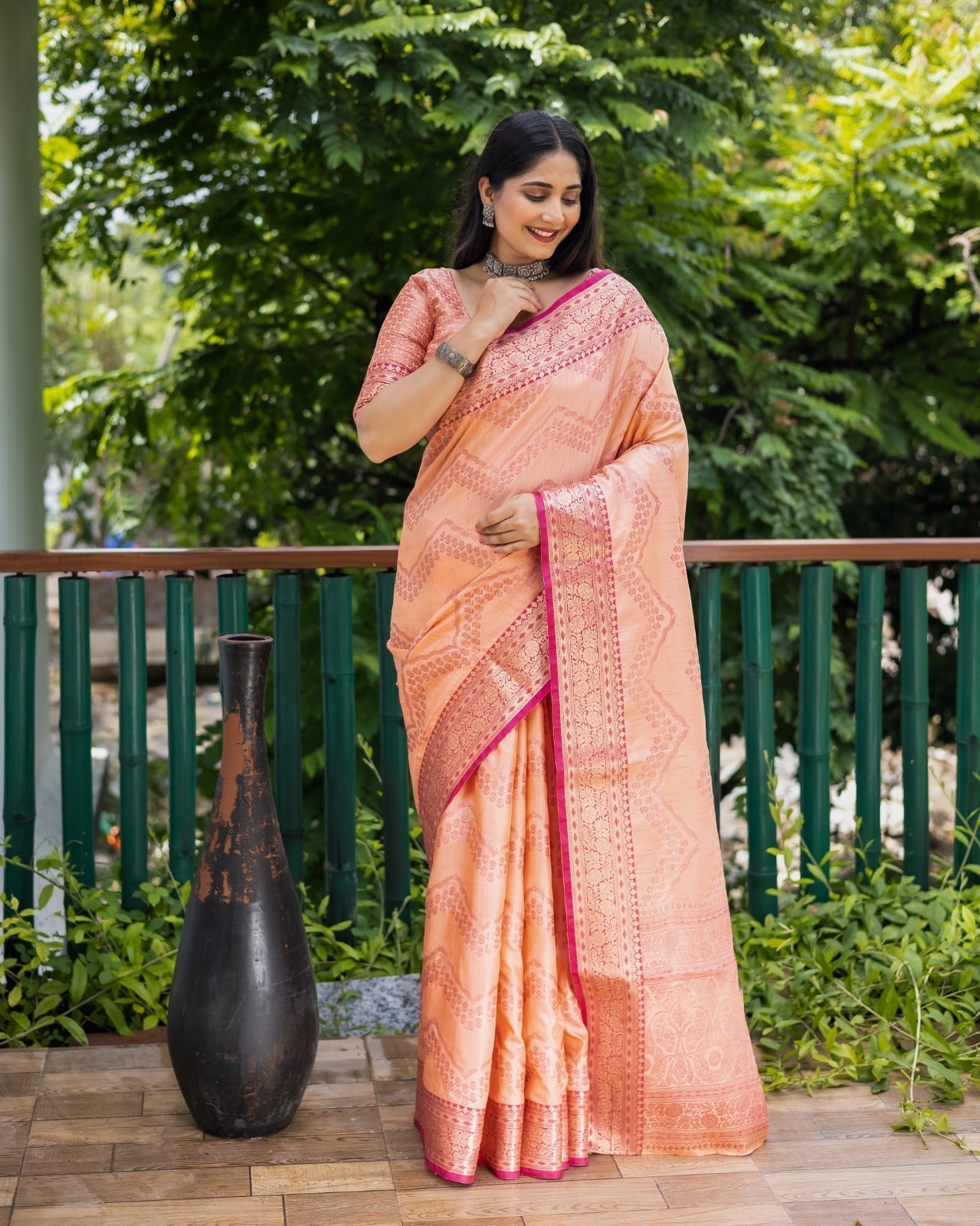 Blissful Banarasi Silk Peach Color Saree