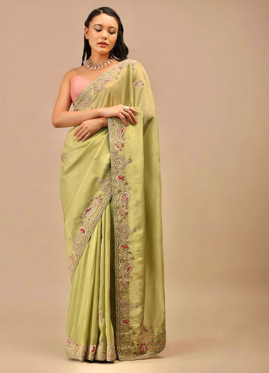 Luxuriant Chinon Silk Perrot Color Saree