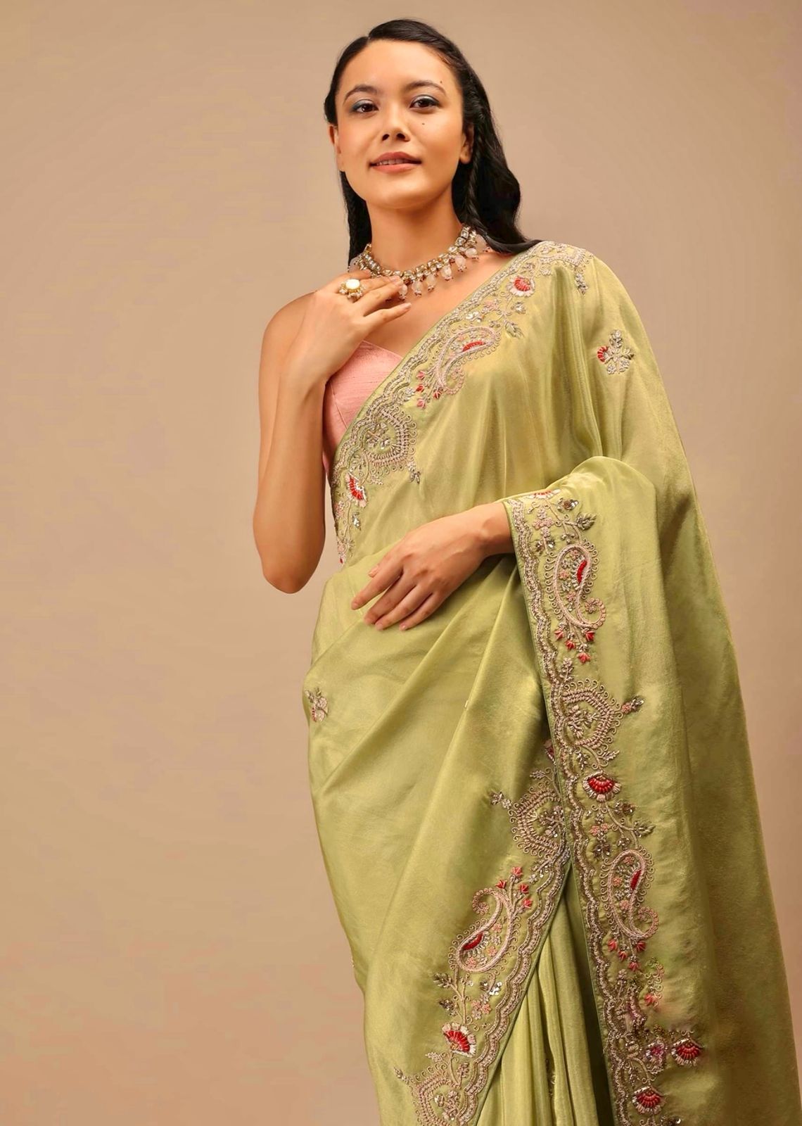 Luxuriant Chinon Silk Perrot Color Saree