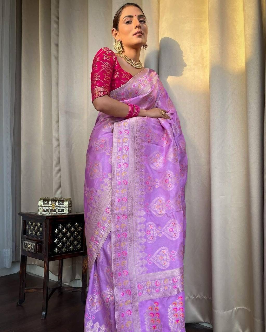 Charming Lichi Silk Purple Color Saree