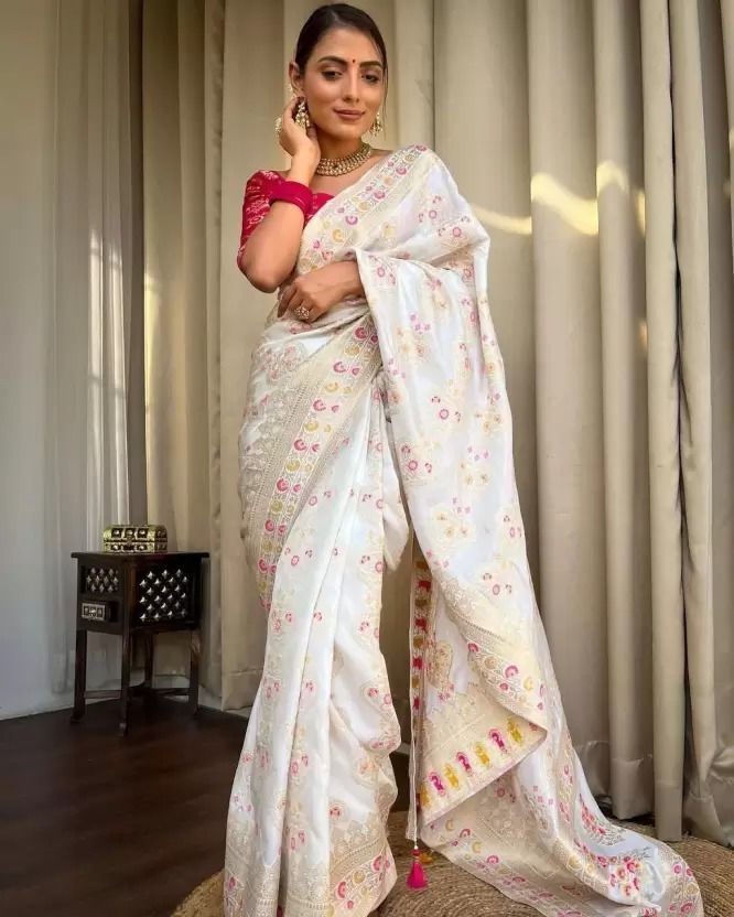 Charming Lichi Silk White Color Saree