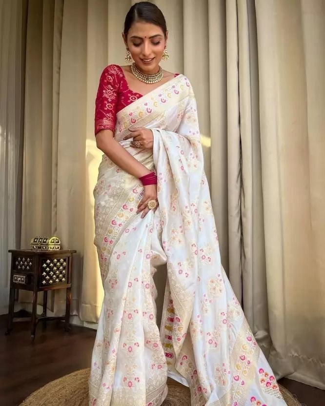 Charming Lichi Silk White Color Saree