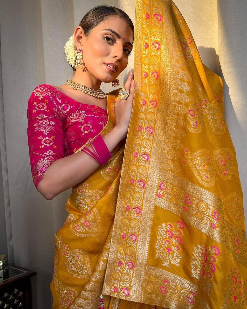 Charming Lichi Silk Haldi Wear Orange Color Saree