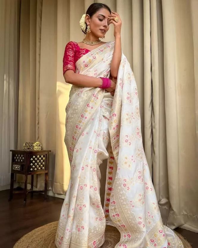 Charming Lichi Silk White Color Saree