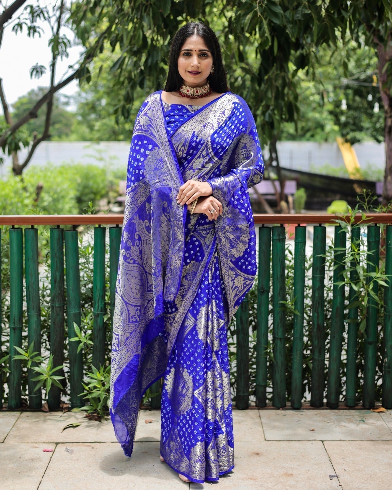 Fantastic Bandhej Silk Royal Blue Color Saree