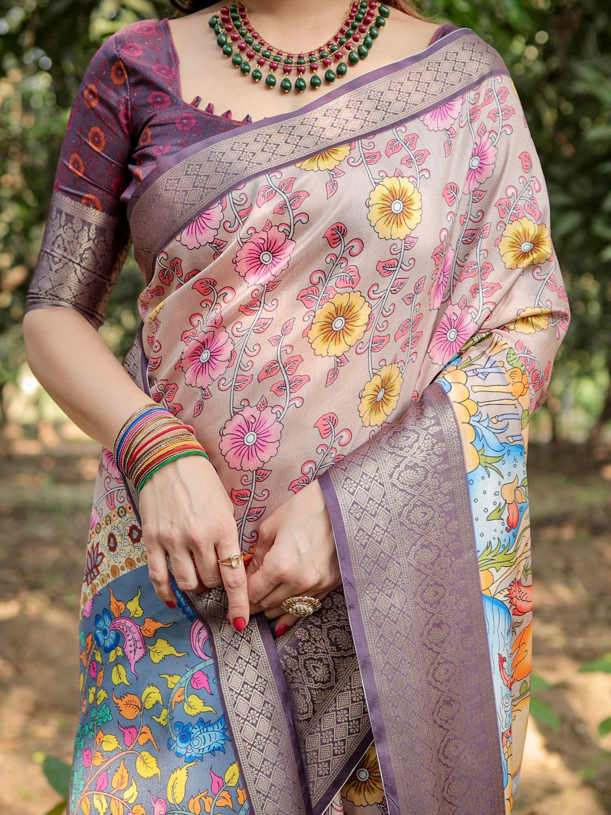 Fabulous Wine Color Printed Silk Saree