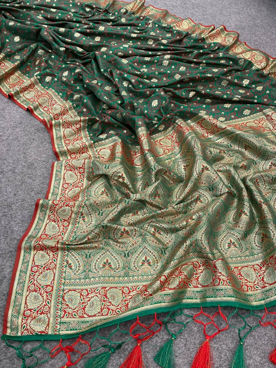 Charming Banarasi Silk Mehndi Wear Green Color Saree