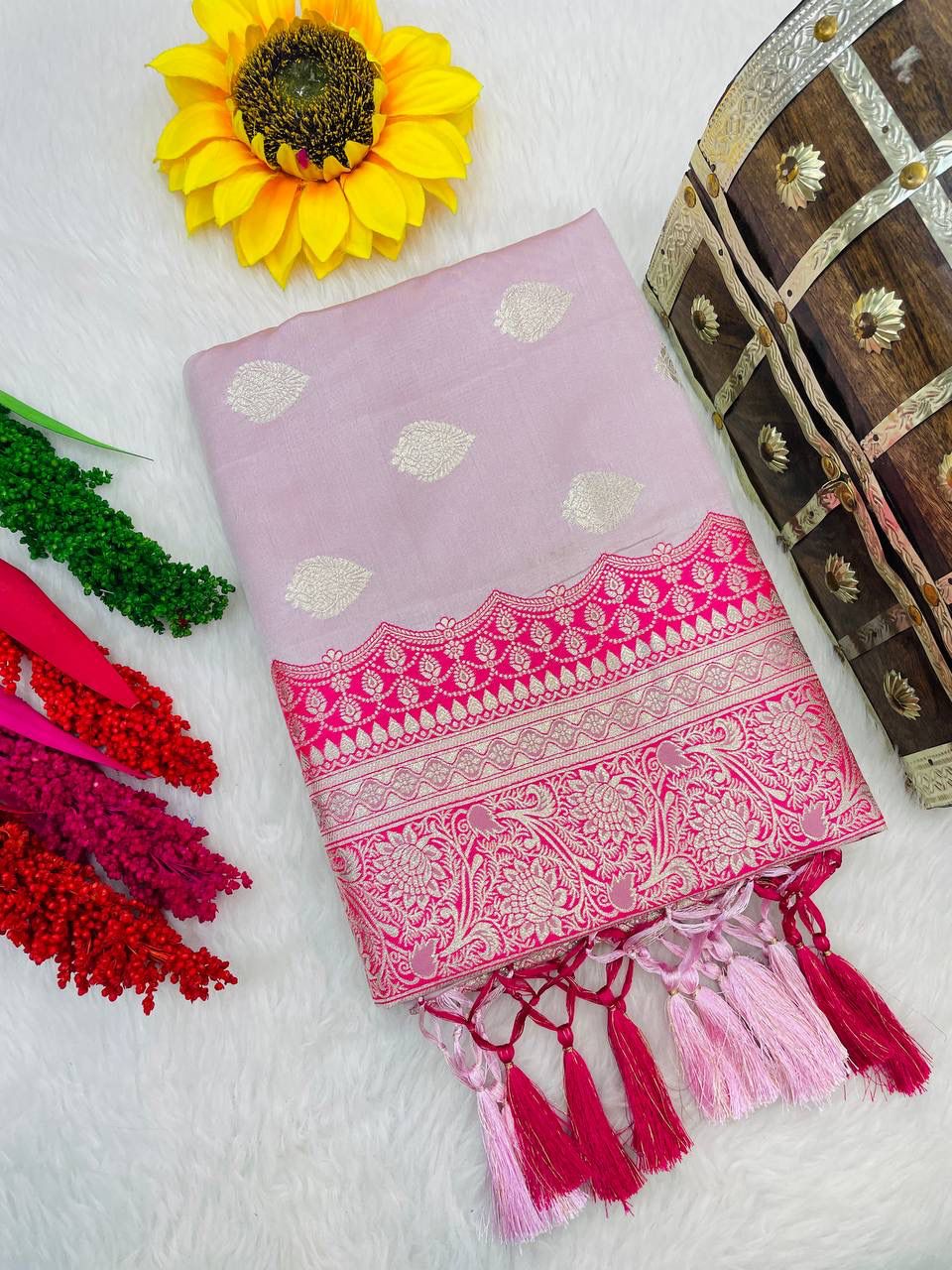 Captivating Banarasi Silk Baby Pink Color Saree