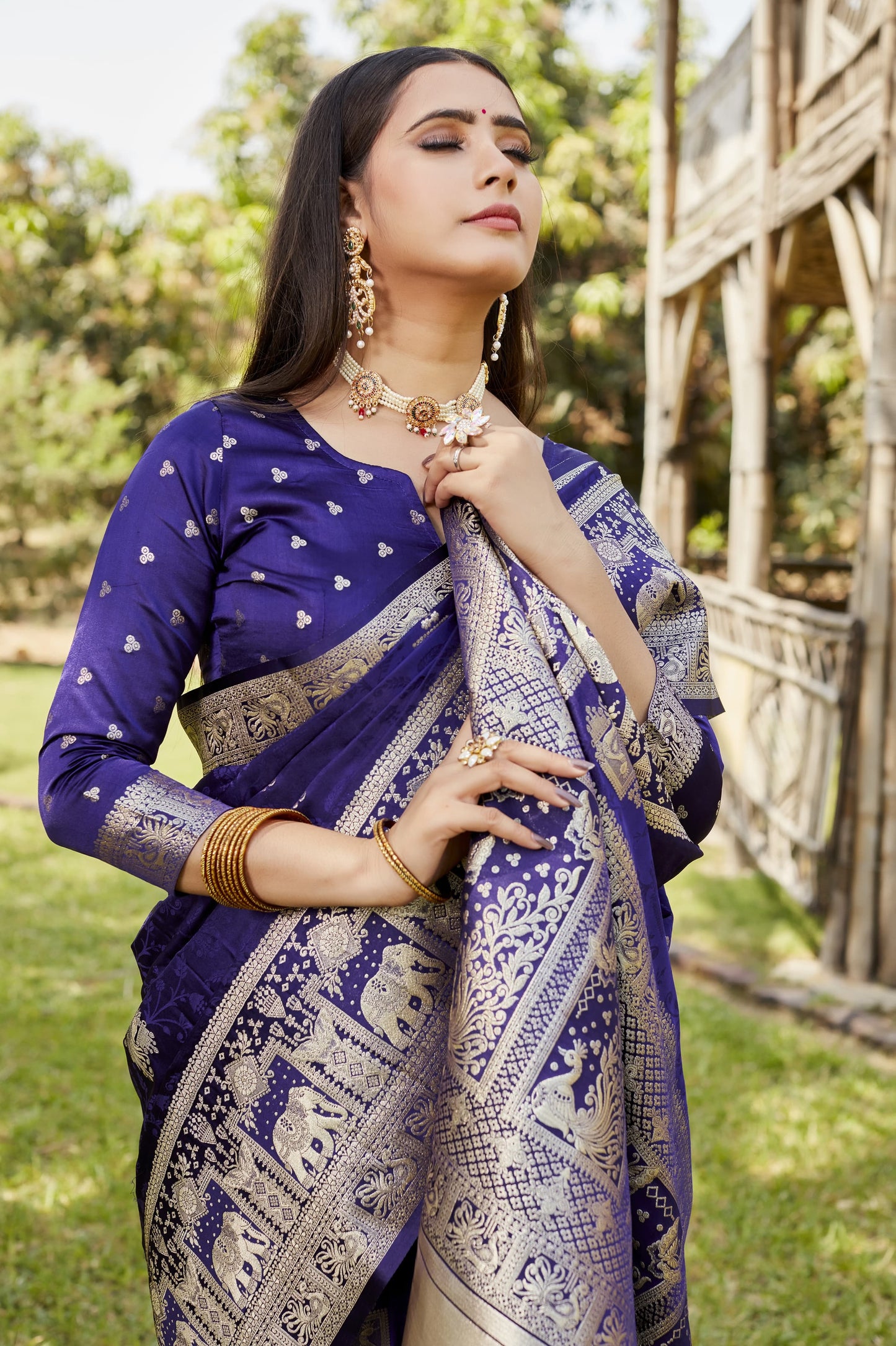 Luxuriant Satin Silk Blue Color Saree