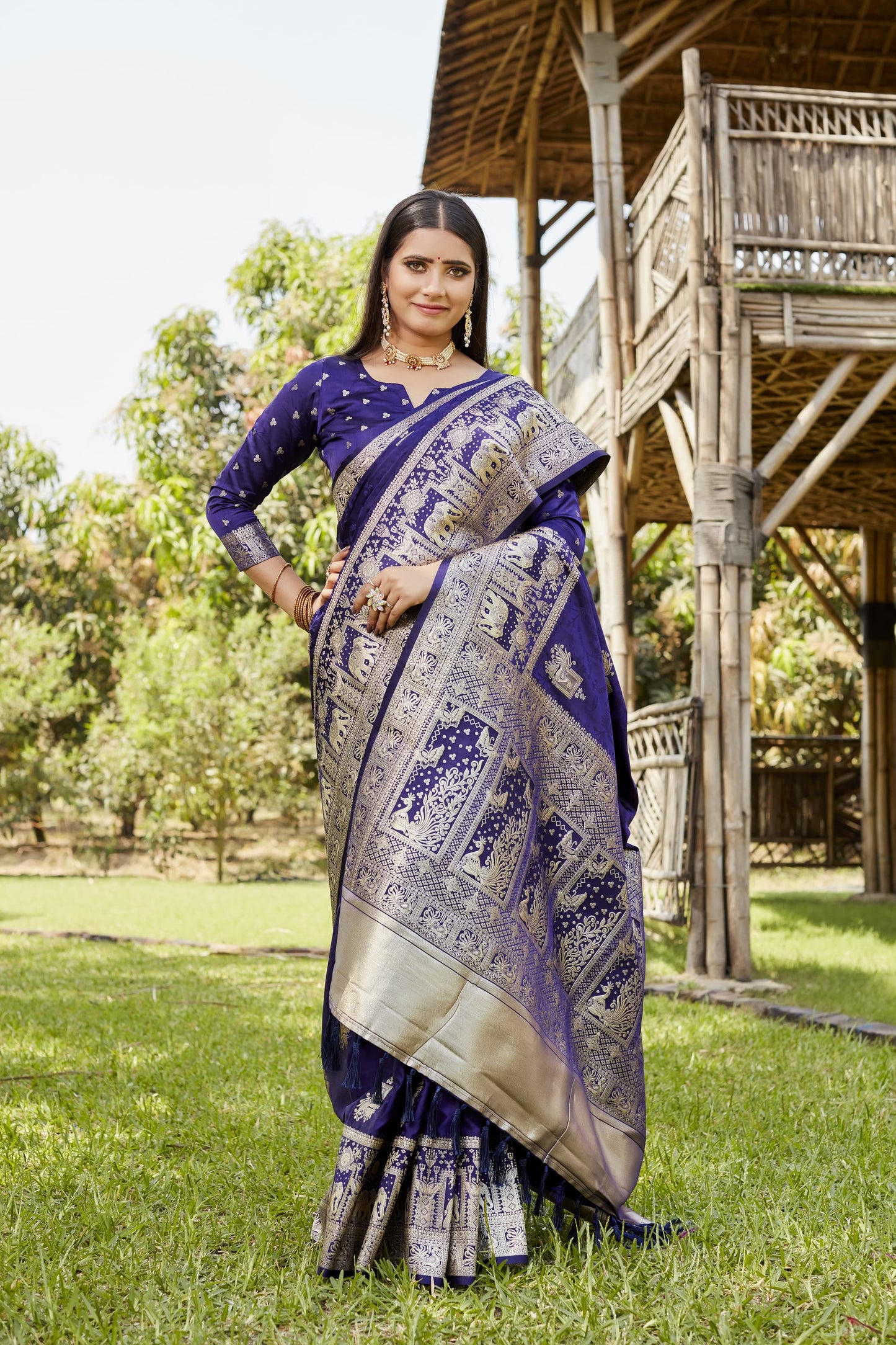 Luxuriant Satin Silk Blue Color Saree