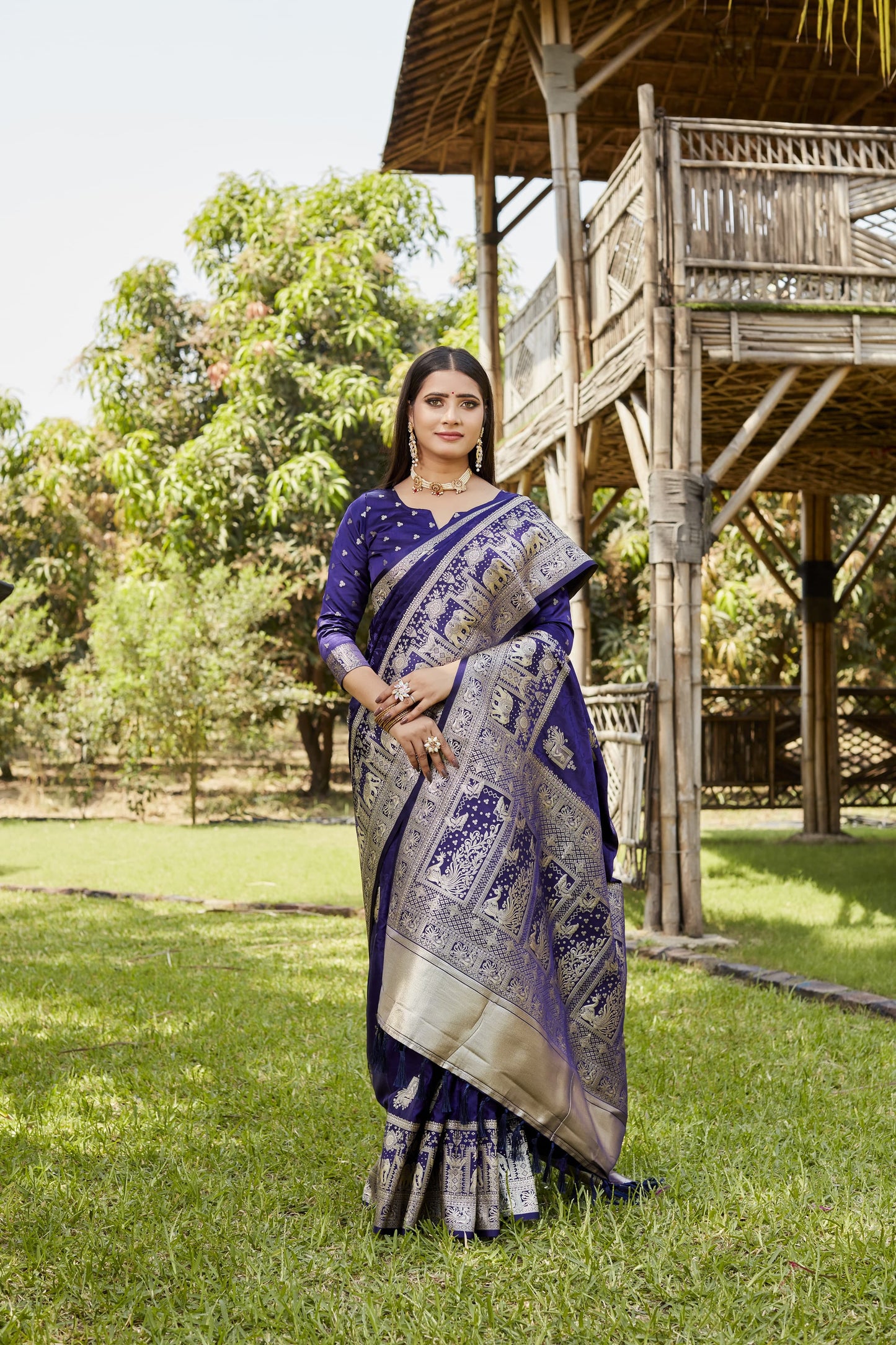 Luxuriant Satin Silk Blue Color Saree