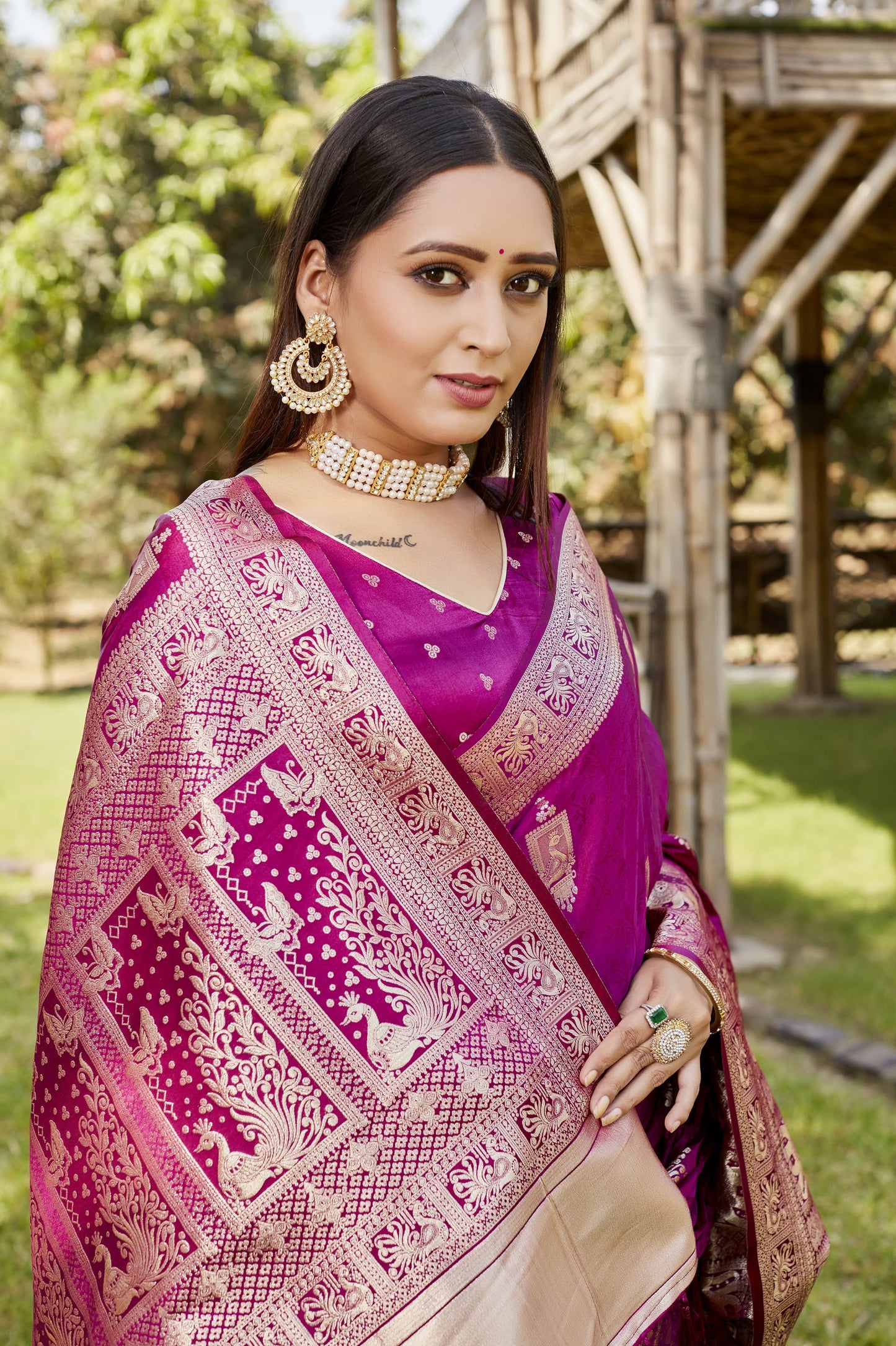 Luxuriant Satin Silk Pink Color Saree