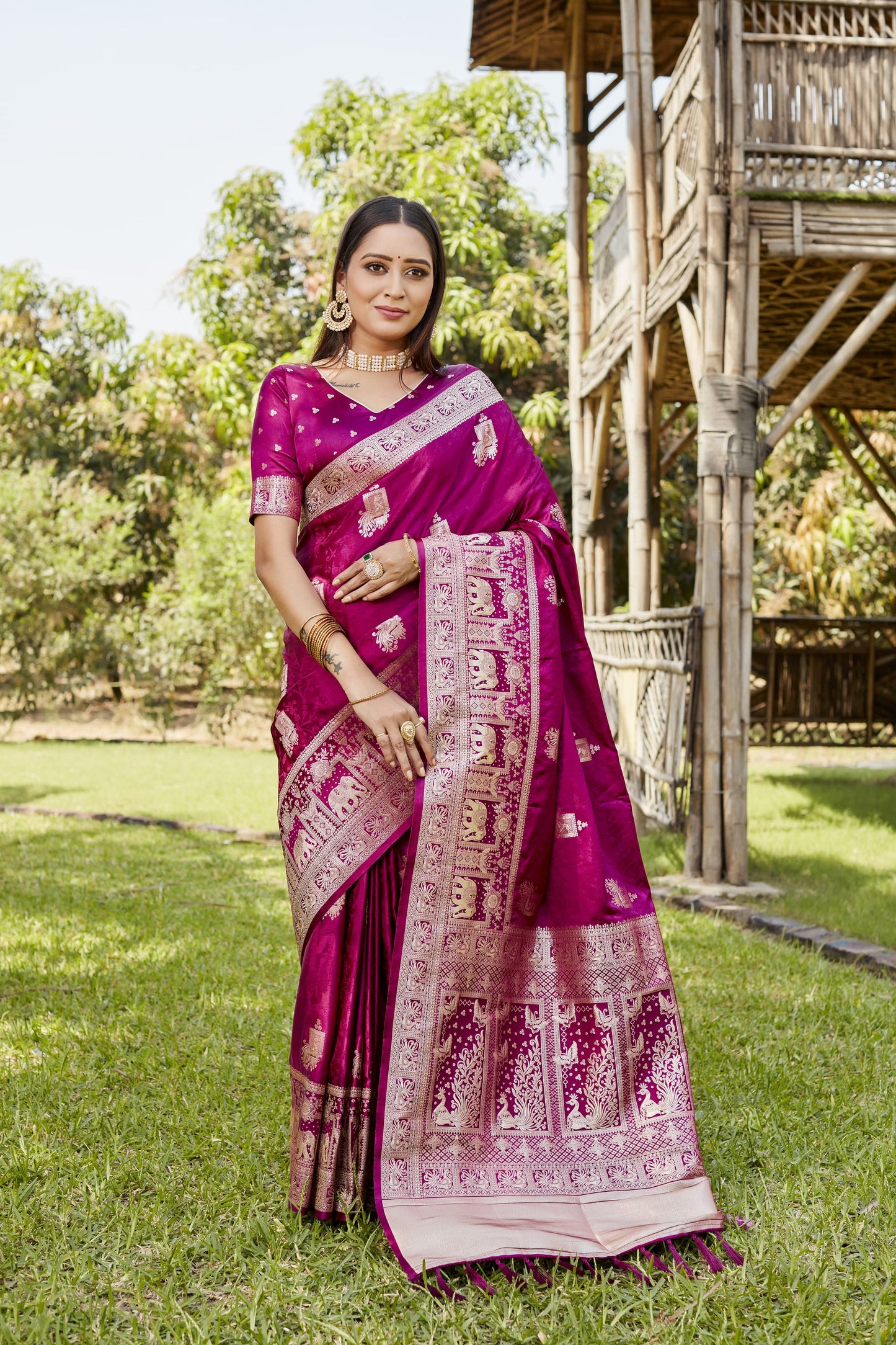 Luxuriant Satin Silk Pink Color Saree