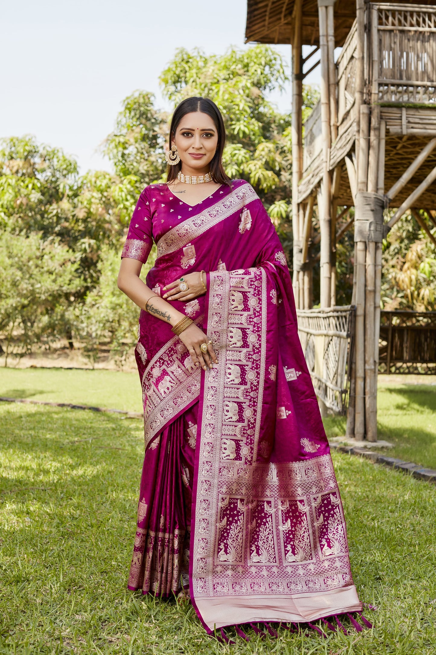 Luxuriant Satin Silk Pink Color Saree