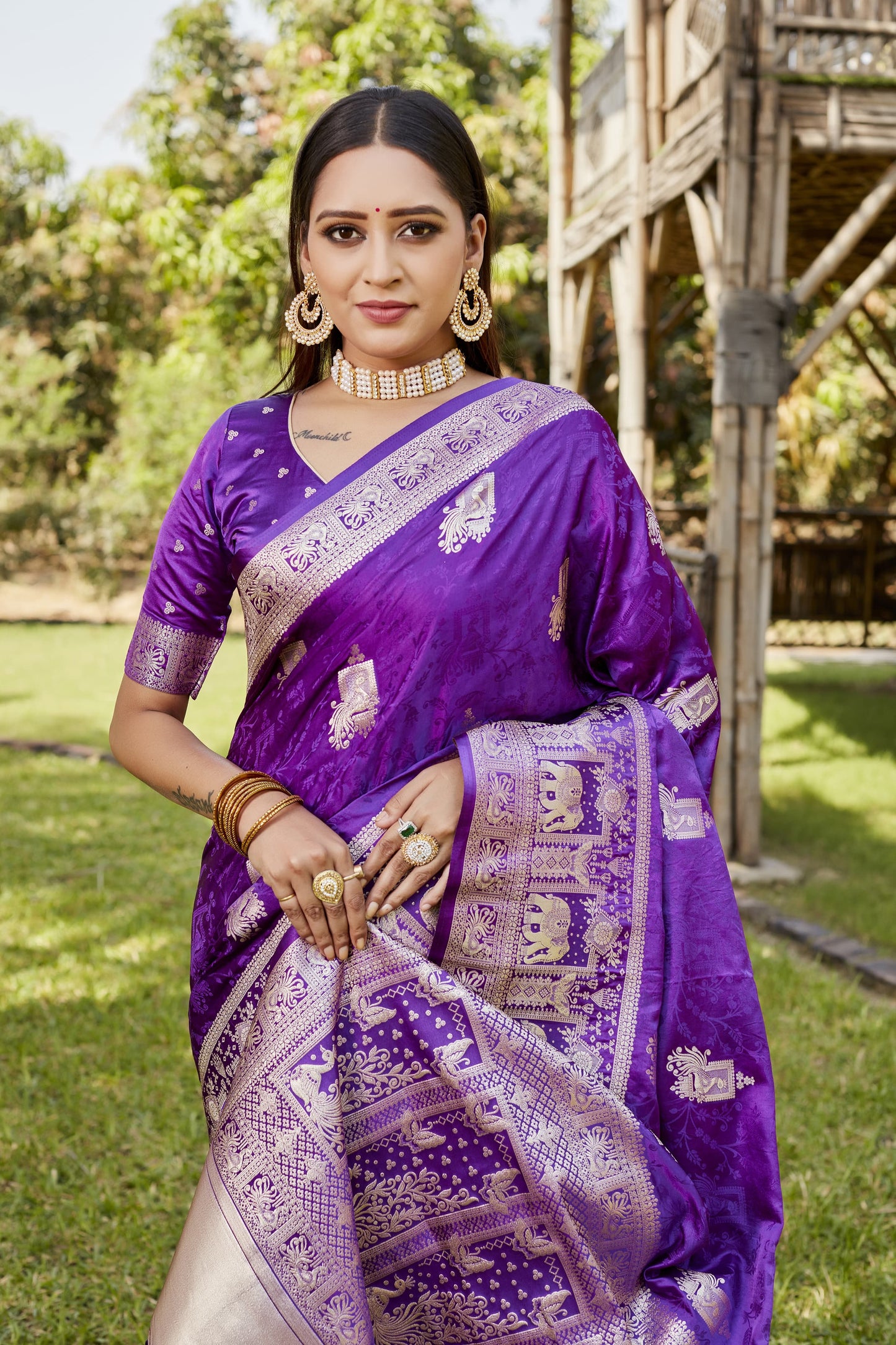 Luxuriant Satin Silk Purple Color Saree