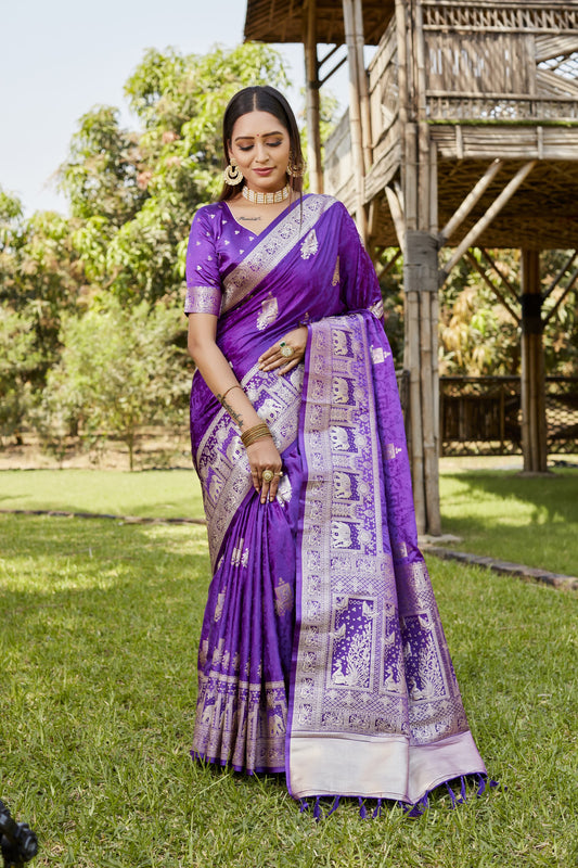 Luxuriant Satin Silk Purple Color Saree