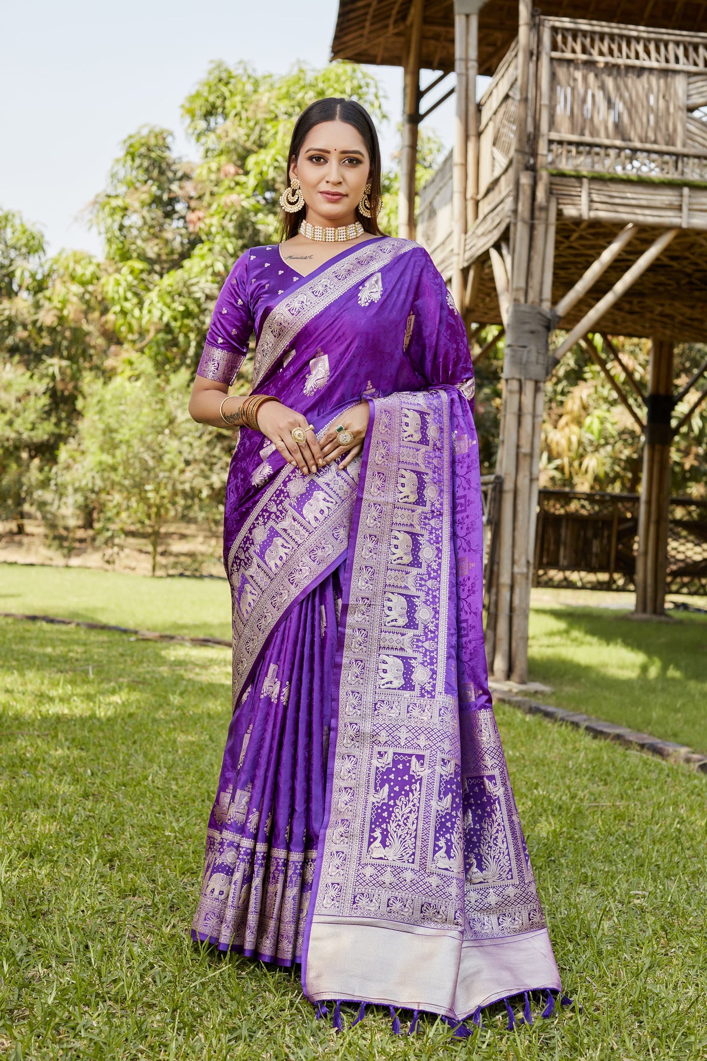 Luxuriant Satin Silk Purple Color Saree