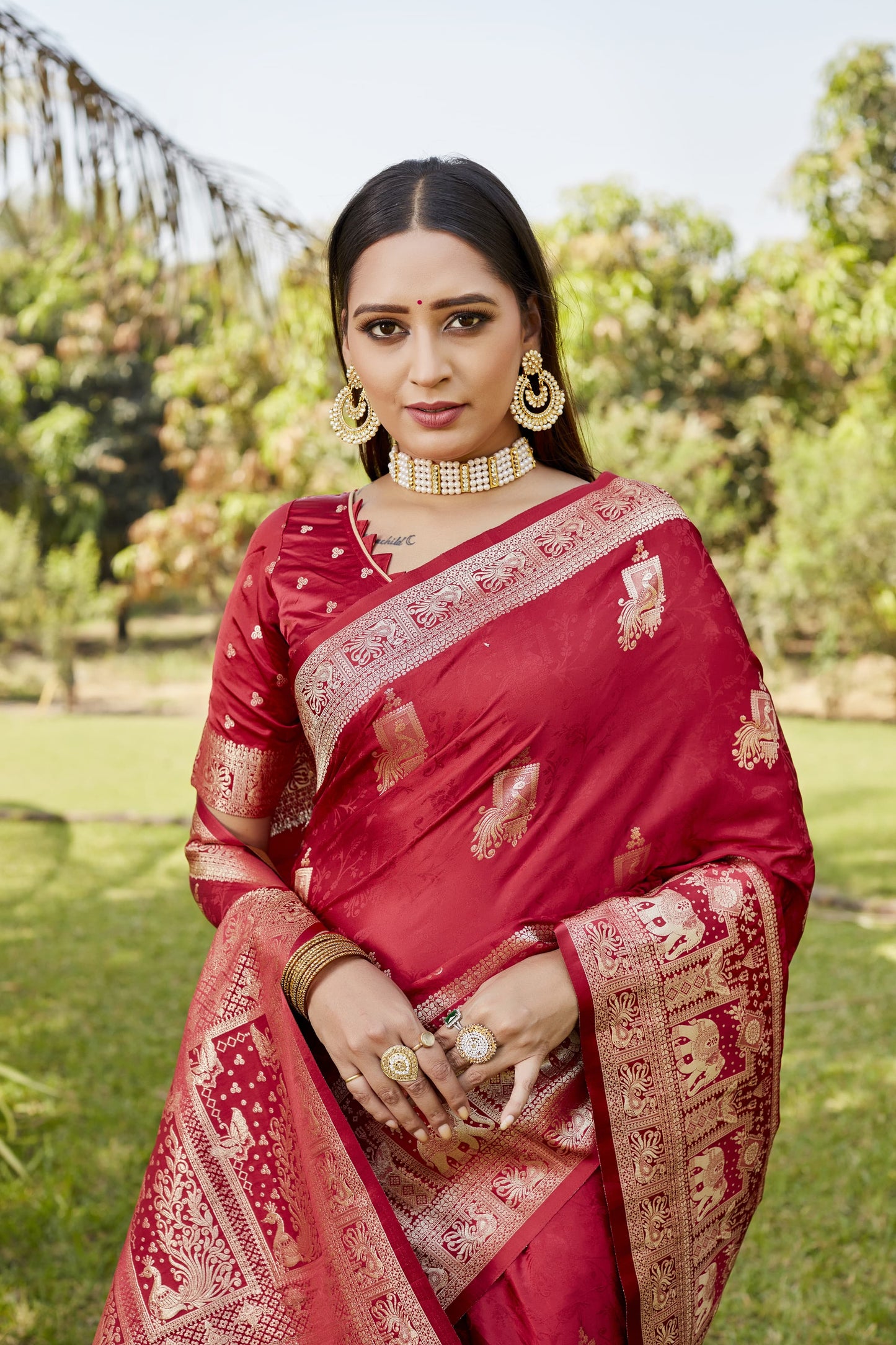 Luxuriant Satin Silk Red Color Saree