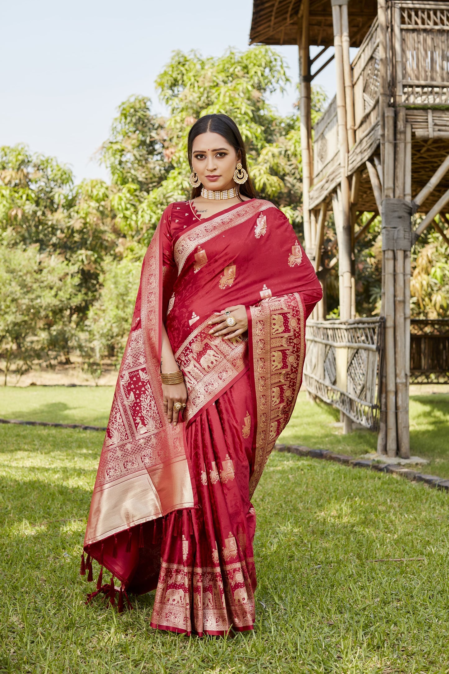 Luxuriant Satin Silk Red Color Saree