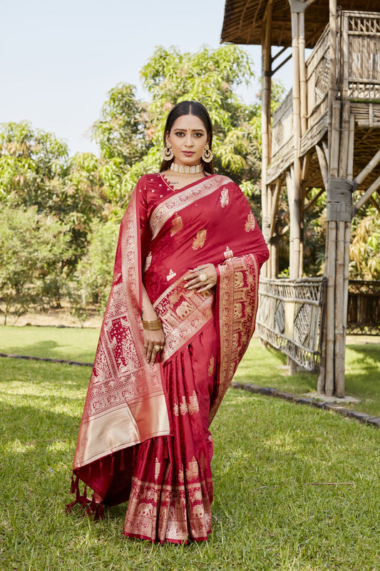 Luxuriant Satin Silk Red Color Saree