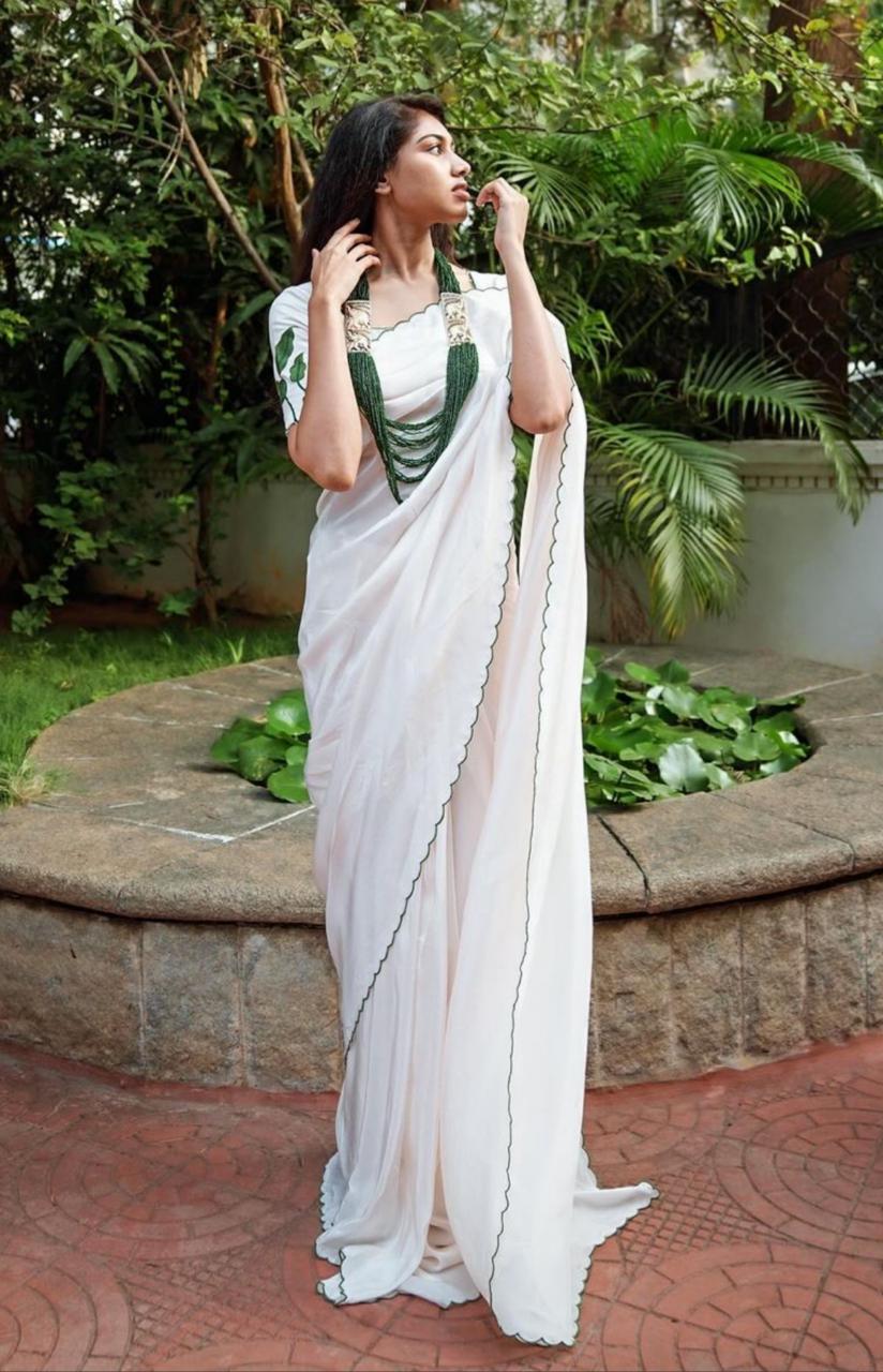 Adorable Gorgette White Color Saree