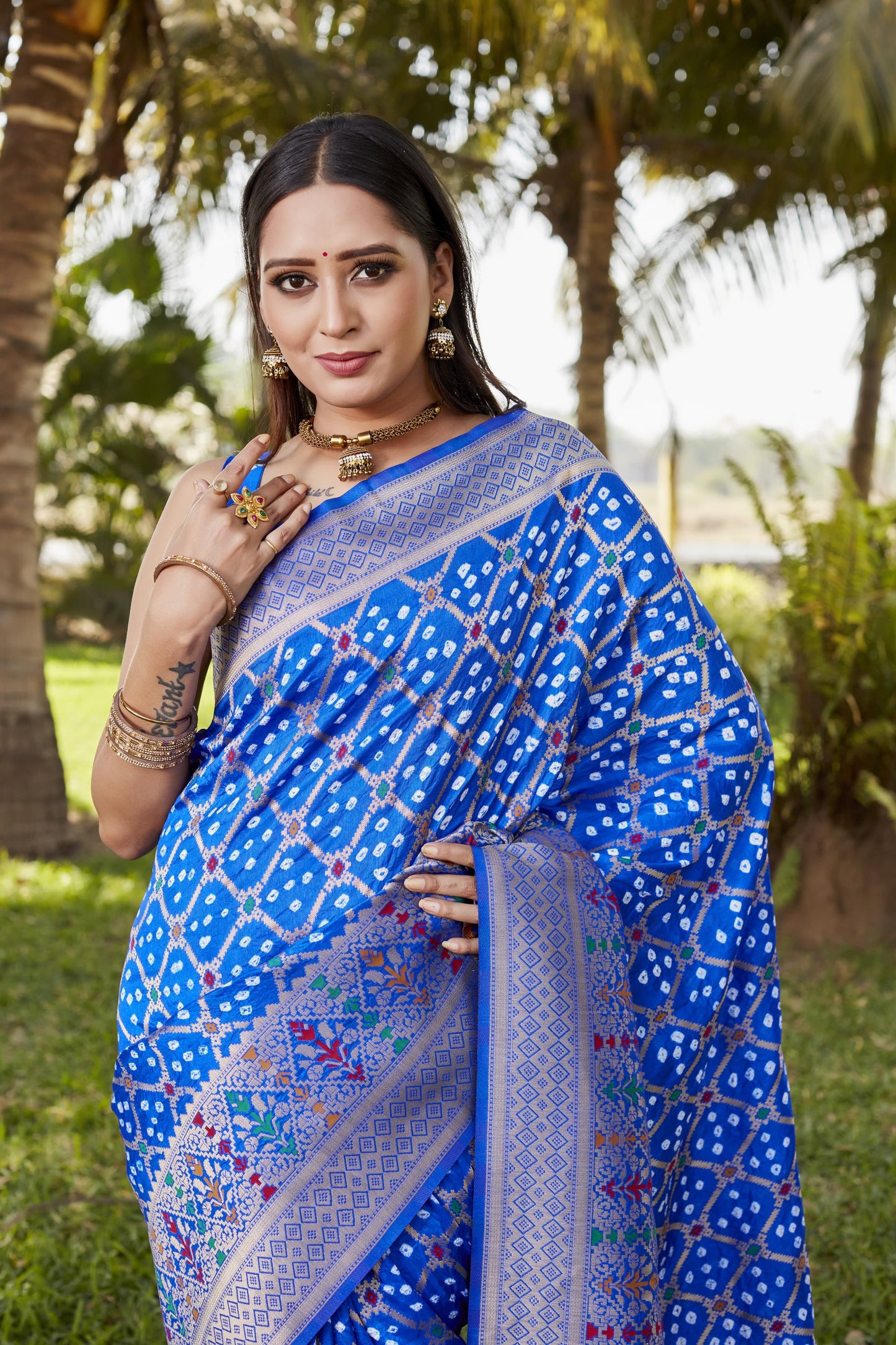 Glorious Bandhej Silk Blue Color Saree