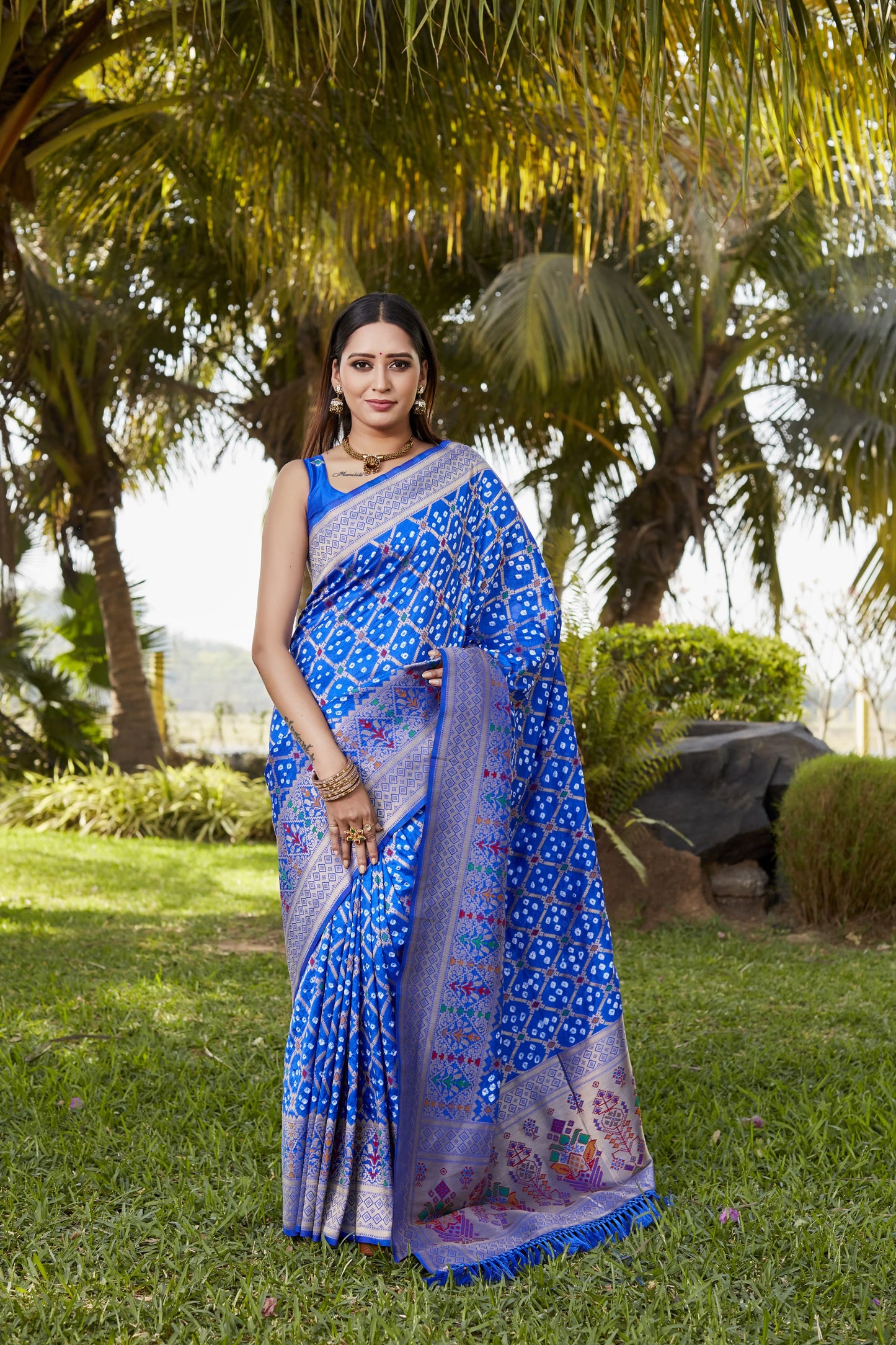 Glorious Bandhej Silk Blue Color Saree