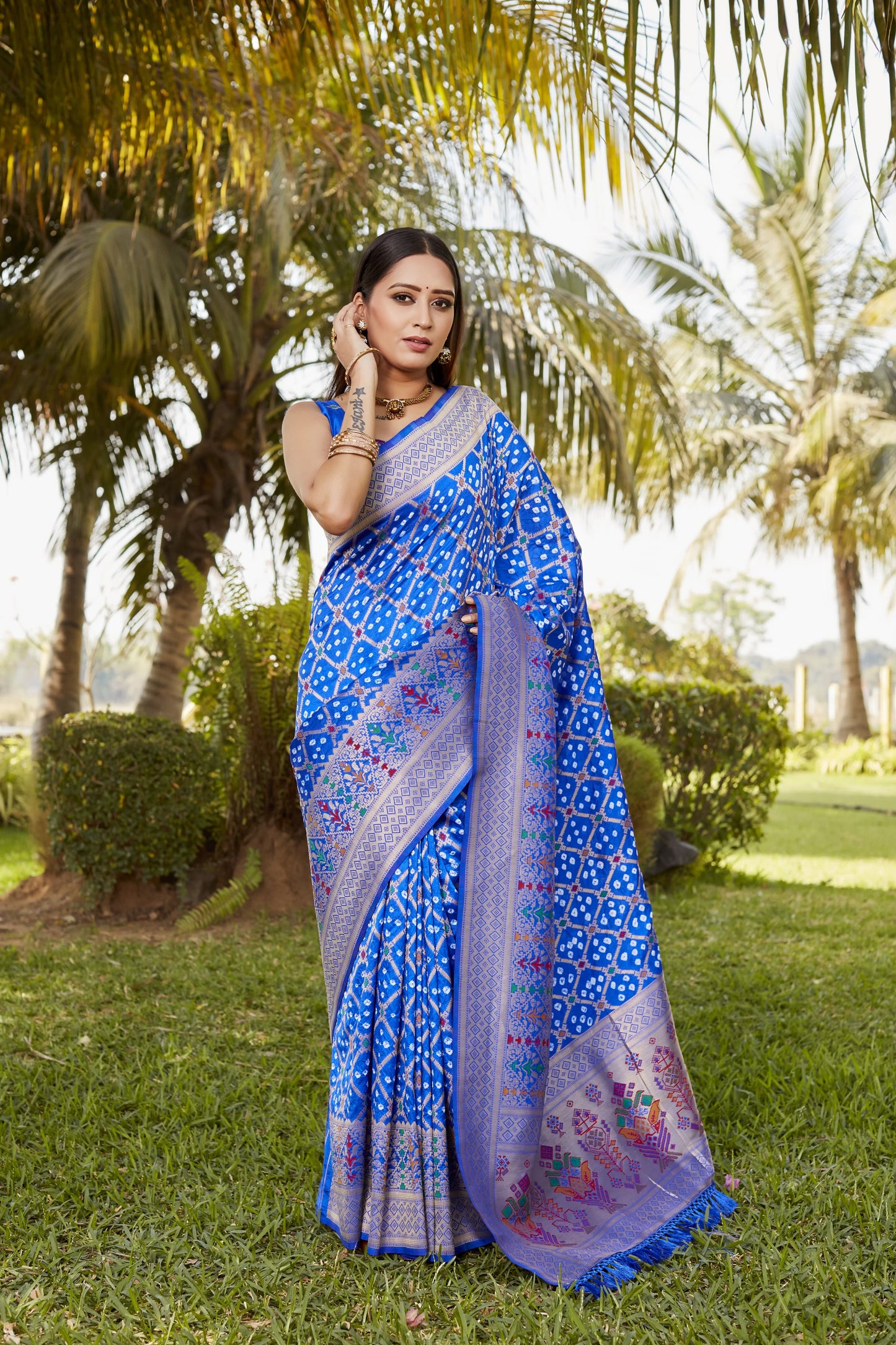 Glorious Bandhej Silk Blue Color Saree