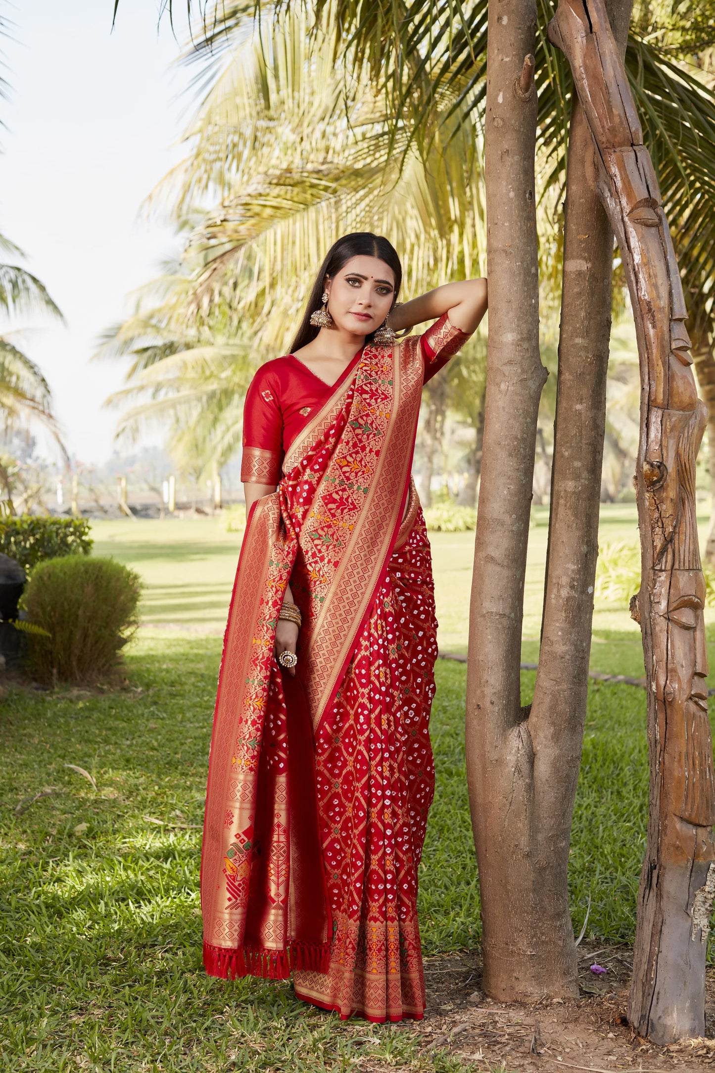 Glorious Bandhej Silk Red Color Saree