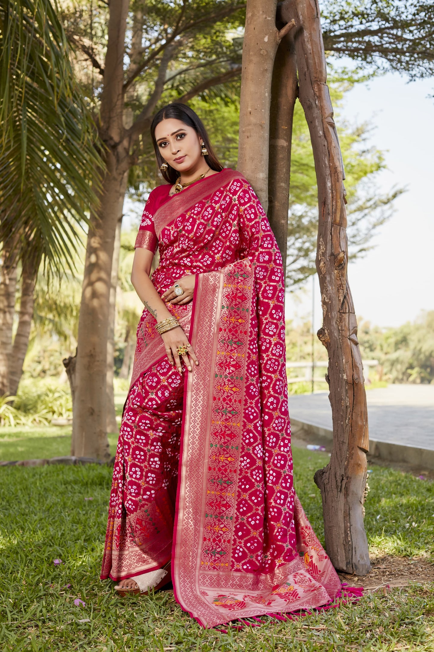 Glorious Bandhej Silk Pink Color Saree