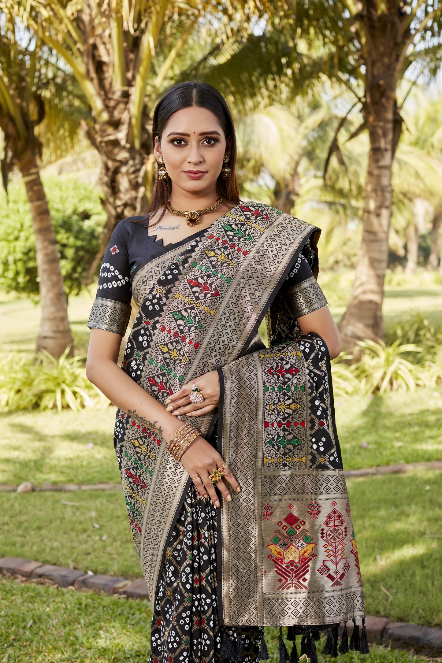 Glorious Bandhej Silk Black Color Saree