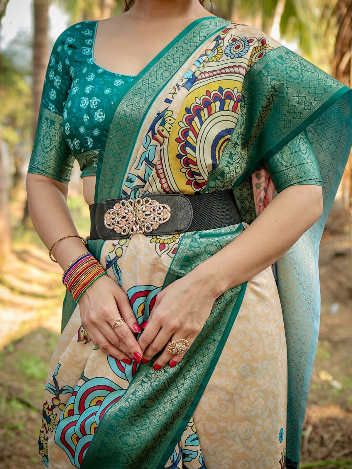 Glorious Beige Color Printed Silk Saree